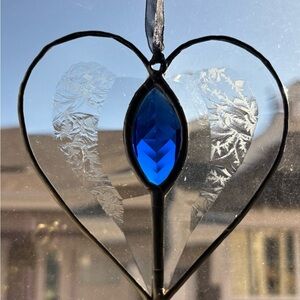 Clear/Blue Stained Glass Heart Sun Catcher